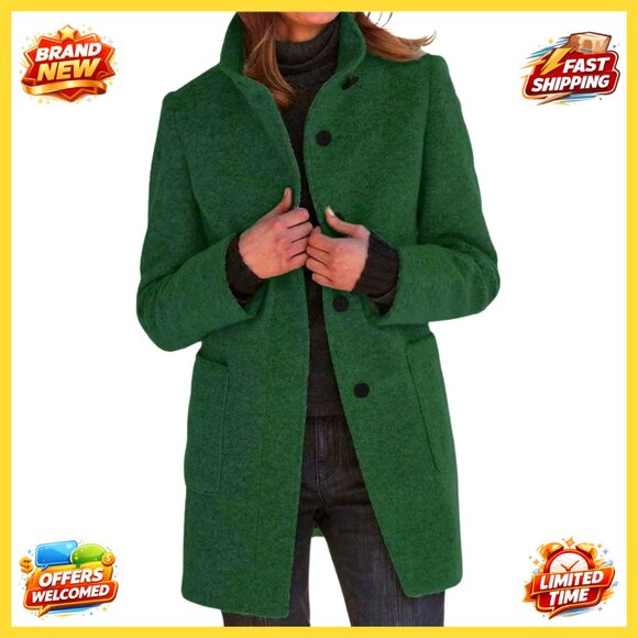 Wool Blend Pea Coat Classic Elegant Professional Blazer Style Winter Jacket